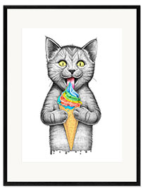 Framed art print Cat with ice cream