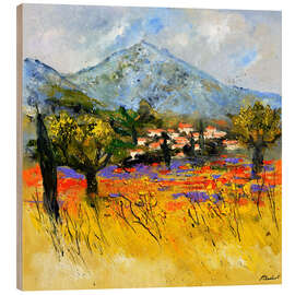 Tableau en bois Lavender and poppies in Provence