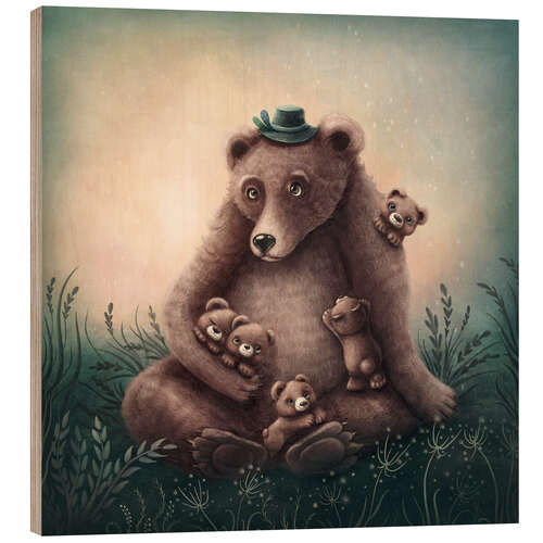 Wood print Bear family