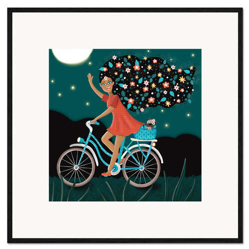 Ingelijste kunstdruk Woman Naturana on the bike