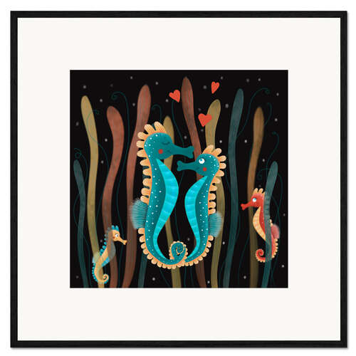 Impressão artística com moldura Seahorses in love