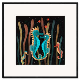 Ingelijste kunstdruk Seahorses in love