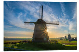 Acrylic print Sunrays and a Dutch windmill