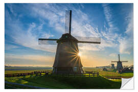 Selvklebende plakat Sunrays and a Dutch windmill