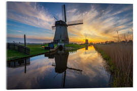 Acrylic print Dutch windmills during sunset