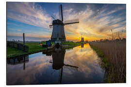 Print på aluminium Dutch windmills during sunset