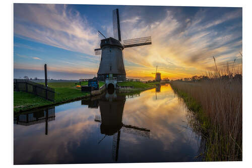 PVC-tavla Dutch windmills during sunset