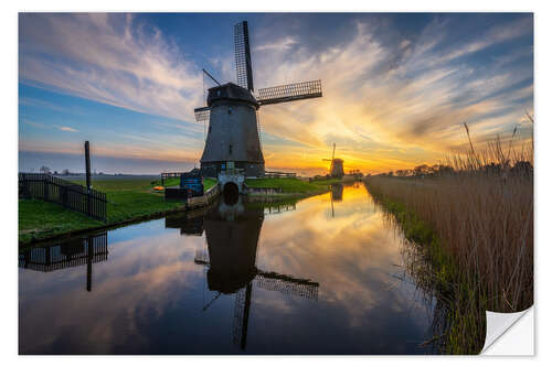 Selvklebende plakat Dutch windmills during sunset