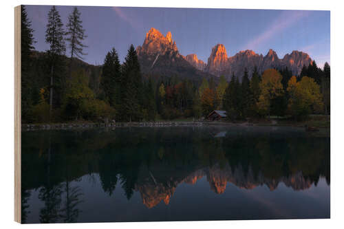 Tableau en bois Sunset in Lago Welsperg