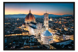Gerahmter Kunstdruck Dom und Stadt im Morgengrauen, Florenz
