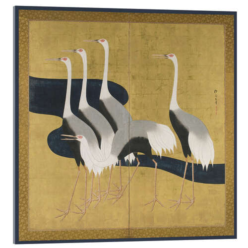 Acrylglas print Two-panel folding screen depicting cranes