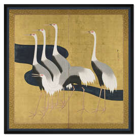 Gerahmter Kunstdruck Zweiteiliger Paravent mit Kranichen