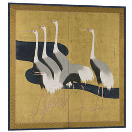 Print på skumplade Two-panel folding screen depicting cranes