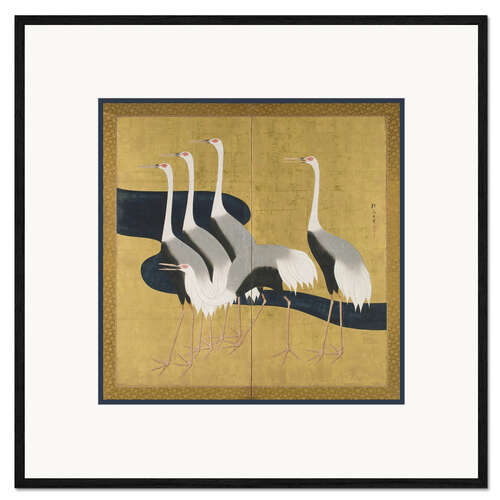 Framed art print Two-panel folding screen depicting cranes