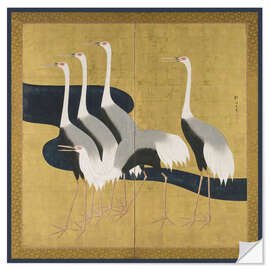 Sticker mural Two-panel folding screen depicting cranes