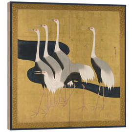 Wood print Two-panel folding screen depicting cranes