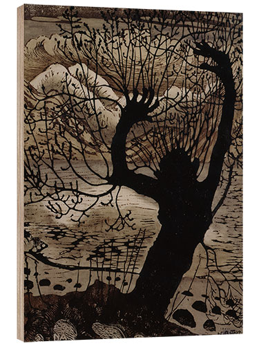 Wood print Spring night and pasture