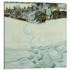 Tableau en aluminium Mountain farm in winter landscape