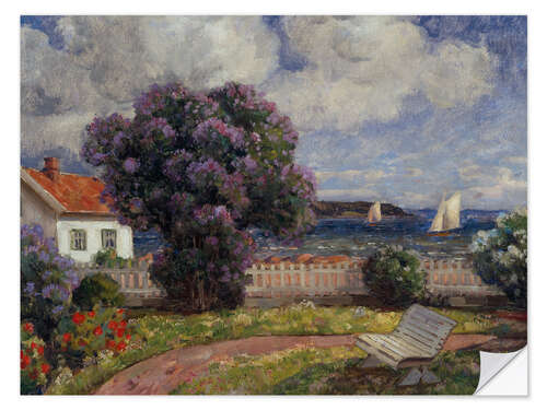 Selvklæbende plakat Coastal landscape with lilac bush