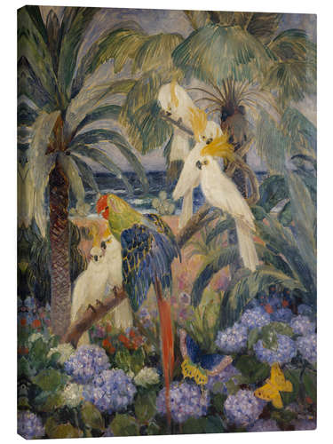 Leinwandbild Tropische Landschaft mit Papageien