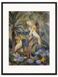 Gerahmter Kunstdruck Tropische Landschaft mit Papageien