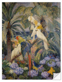 Wandsticker Tropische Landschaft mit Papageien