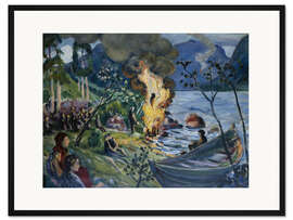 Gerahmter Kunstdruck Mittsommerfeuer am Jølster Wasser