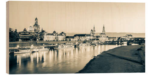 Holzbild Skyline Dresden am Abend