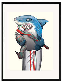 Gerahmter Kunstdruck Zähneputzen mit dem weißen Hai
