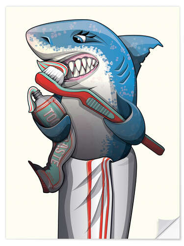 Wall sticker Great White Shark Brushing Teeth