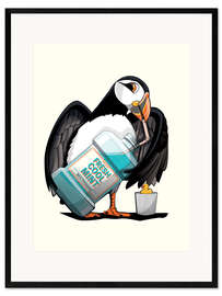 Innrammet kunsttrykk Puffin in the bathroom