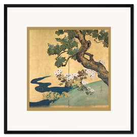 Gerahmter Kunstdruck Paulownien und Chrysanthemen