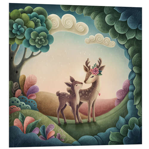 Foam board print Mother and baby deer