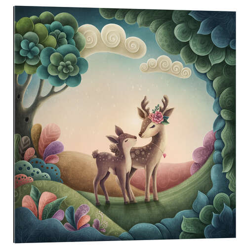 Stampa su plexi-alluminio Mother and baby deer