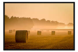 Gerahmter Kunstdruck Stroh im Morgennebel
