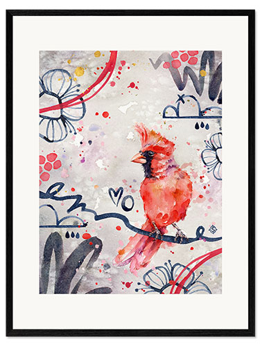 Kehystetty taidepainatus Dashing red Cardinal