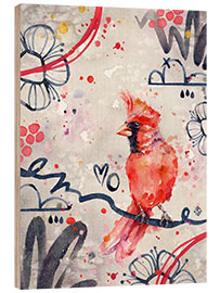 Wood print Dashing red Cardinal