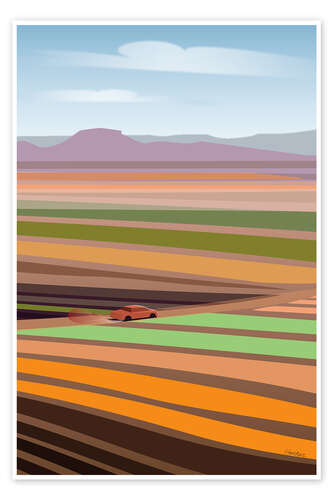 Poster Wüstenlandschaft mit Auto