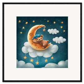 Impressão artística com moldura Little bear sleeping on the moon