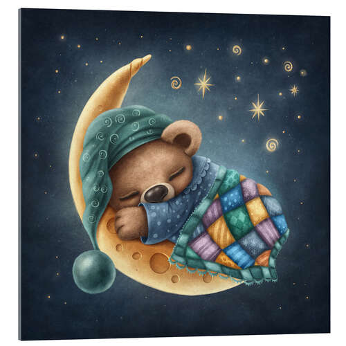 Acrylic print Cute bear sleeping on the moon