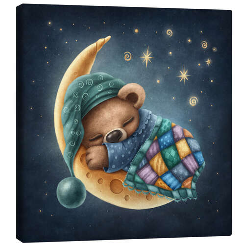 Tableau sur toile Cute bear sleeping on the moon