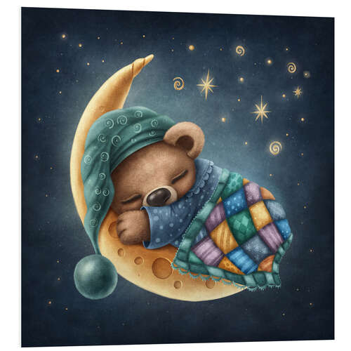 Foam board print Cute bear sleeping on the moon