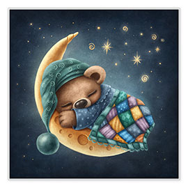 Veggbilde  Cute bear sleeping on the moon - Elena Schweitzer
