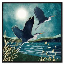Gerahmter Kunstdruck Abend Reiher