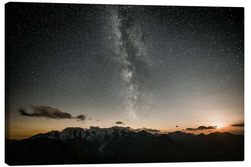 Canvas print Bernina mountain range at night, Pontresina, Engadine, Switzerland