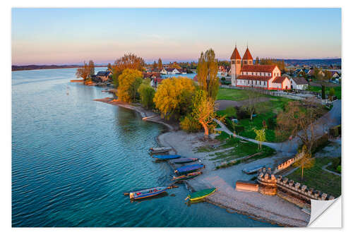 Selvklebende plakat Reichenau Island on Lake Constance at sunset