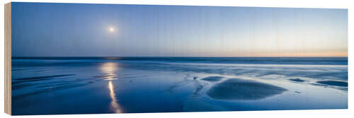 Tableau en bois Full moon over the Wadden Sea on the North Sea coast