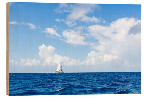 Wood print Sailboat in the South Pacific