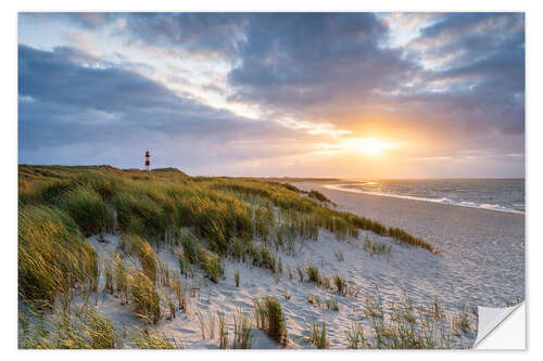 Selvklebende plakat Sunset at the North Sea coast on Sylt