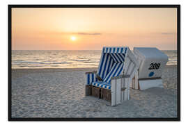 Gerahmter Kunstdruck Sonnenuntergang am Nordseestrand auf Sylt